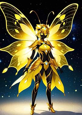 Golden Butterfly Warrior in Space