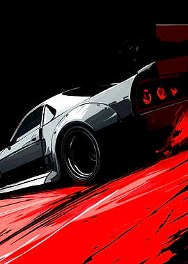 Drifting Sports Car with Red Streaks