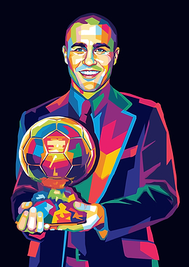 Footballer Holding Trophy in Pop Art Style