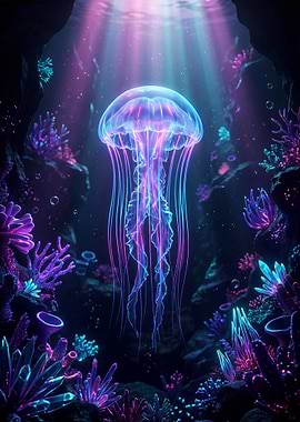Bioluminescent Jellyfish in Coral Reef