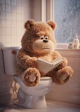 Teddy Bear Reading on Toilet