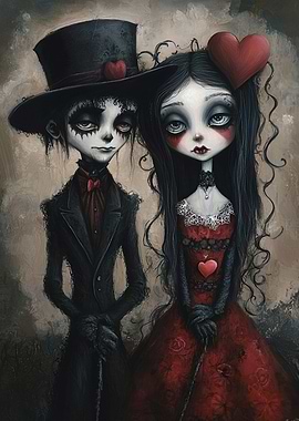 Gothic Couple with Hearts