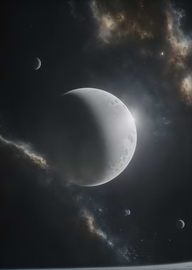 Cosmic Scene with Planets and Nebulae