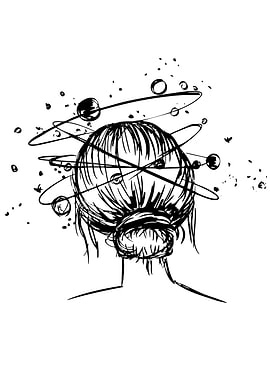 Abstract Head with Orbiting Planets