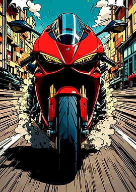 Red Motorcycle Speeding Through City