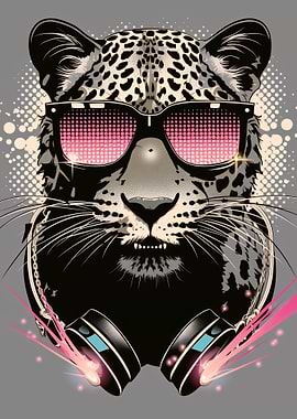 Leopard DJ with Sunglasses and Headphones