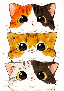 Stack of Cute Cartoon Cats