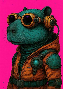 Steampunk Capybara with Goggles and Headphones