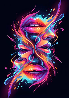 Abstract Neon Faces and Lips