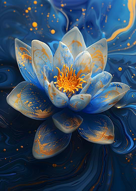 Blue and Gold Lotus Flower