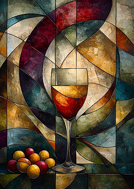 Stained Glass Wine and Grapes