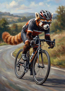 Red Panda Cyclist on a Winding Road