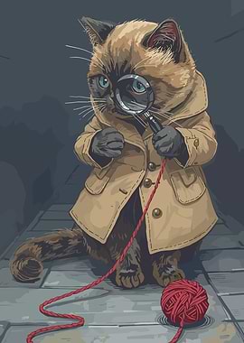 Detective Cat with Magnifying Glass