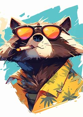 Cool Raccoon Smoking with Sunglasses