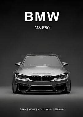 silver sport BMW M3 F80 Poster