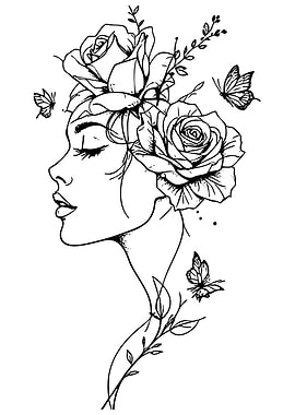 Woman with Roses and Butterflies