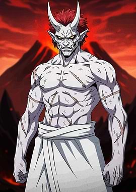 Demonic Warrior in Fiery Landscape