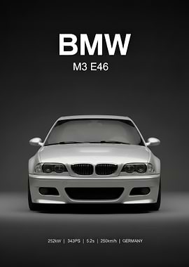 silver BMW M3 E46 Poster