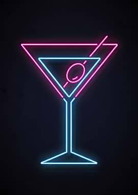 Neon Martini Glass with Olive