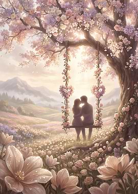 Romantic Couple on a Flower Swing