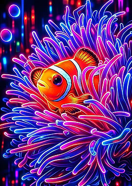 Great Art Clownfish in Neon Anemone