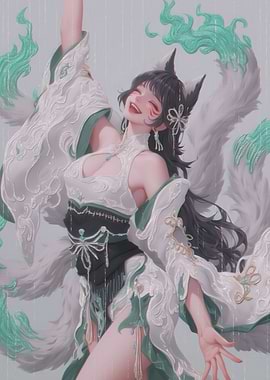 Joyful Kitsune Girl in Traditional Attire