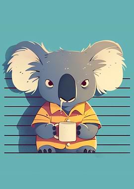 Grumpy Koala with Coffee Mug