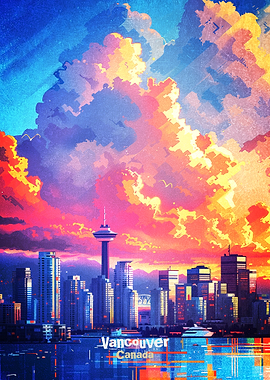 Vancouver Skyline Digital Art Poster