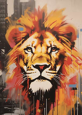 Urban City Lion Portrait Street Art