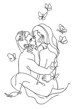 Couple kissing with butterflies