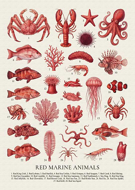 Red Marine Animals Illustration