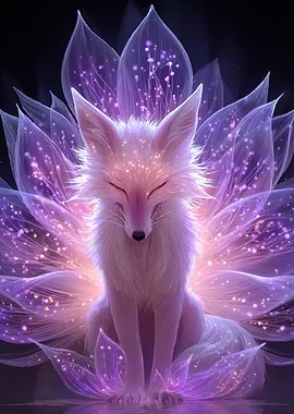 Magical Nine-Tailed Fox with Glowing Petals