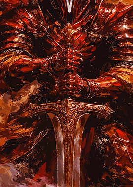 Knight in Fiery Armor with Sword