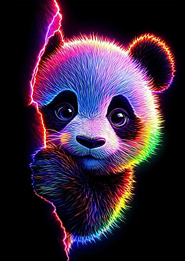 Neon Rainbow Panda Lightning