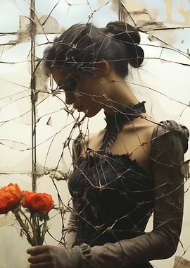 Woman in Dress with Flowers