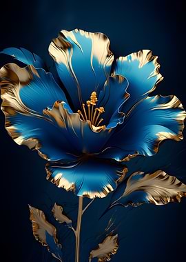 Blue and Gold Abstract Flower