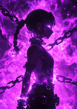 Anime Girl with Purple Energy and Chains