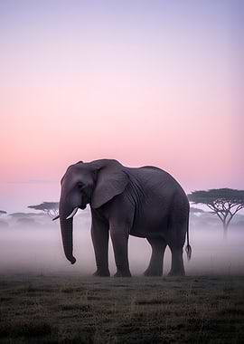 Elephant in Misty Sunrise
