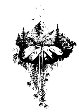 Hands holding mountain landscape with plants