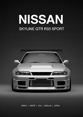 silver Nissan Skyline GT-R R33 Sport Poster