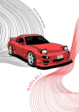 Red Mazda RX-7 with Abstract Lines