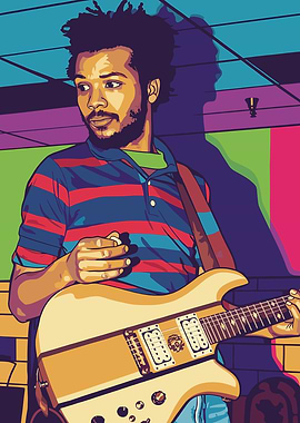 Bad Brains Man Playing Guitar in Pop Art Style