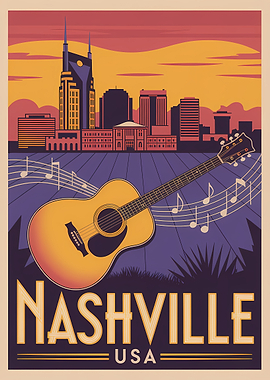 Nashville Skyline Guitar Music Poster