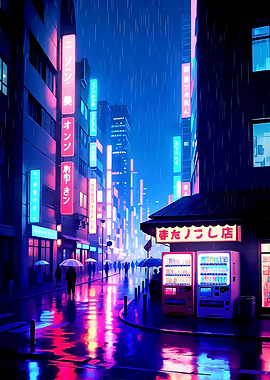 Neon City Street at Night