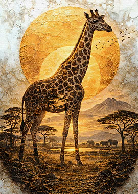 Giraffe in African Sunset Landscape
