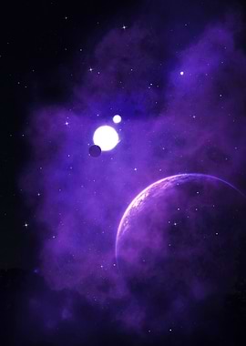 Purple Nebula with Planets