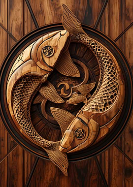Intricate Wooden Fish Carving