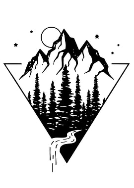 Geometric Mountain Forest Scene