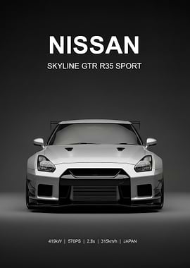 silver Nissan Skyline GTR R35 Sport poster