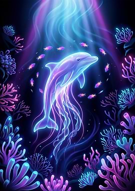 Bioluminescent Dolphin in Coral Reef